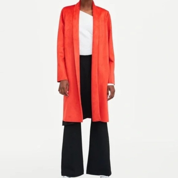 Zara Faux suede red/orange duster coat - Picture 4 of 4